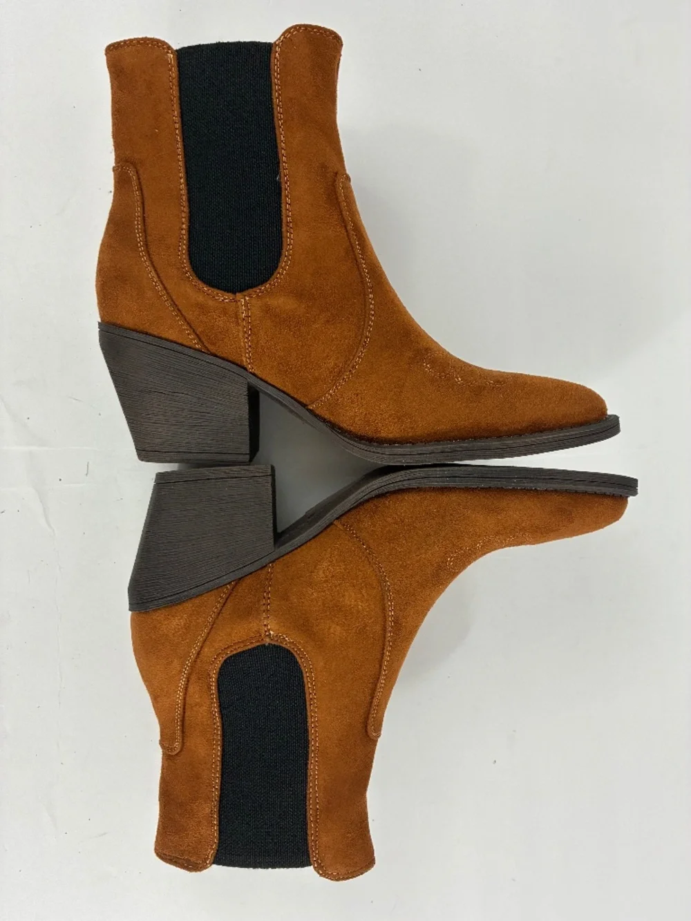 Western Embroidered Suede Boots NEW 4 Chelsea Ankle Block heel Chestnut Brown